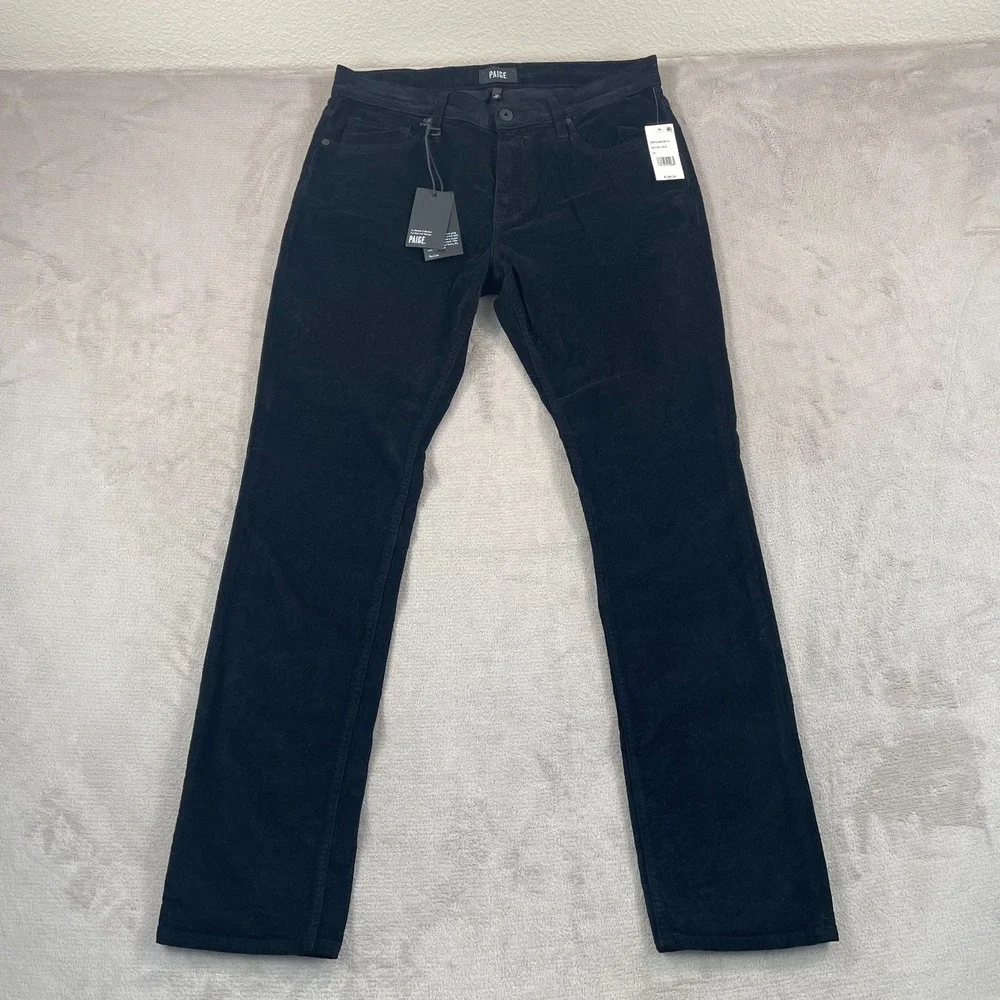 PAIGE Federal Slim Straight Pants Men 34x34 Royal Black Corduroy‎ USA NWT $200